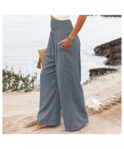 Linen Pants Women Boho Wide Leg High Waisted Palazzo Pants Casual Flowy Drawstring Long Lounge Trousers with Pockets 07 Gray ...