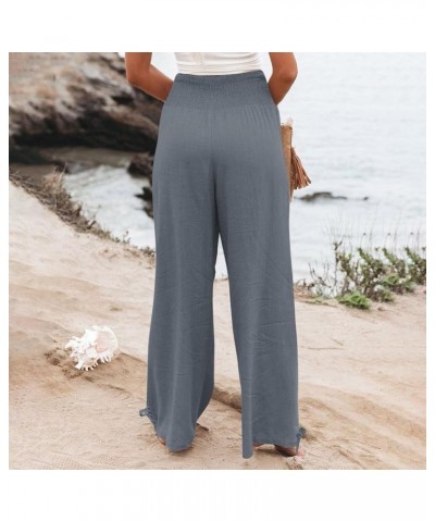 Linen Pants Women Boho Wide Leg High Waisted Palazzo Pants Casual Flowy Drawstring Long Lounge Trousers with Pockets 07 Gray ...