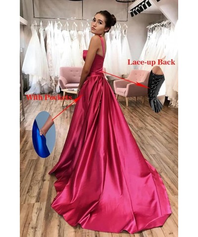 Spaghetti Straps Prom Dresses Long for Women A-Line Satin Formal Ball Gown with Slit Teal $26.65 Dresses