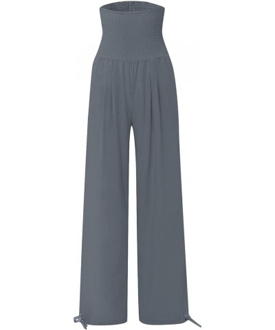 Linen Pants Women Boho Wide Leg High Waisted Palazzo Pants Casual Flowy Drawstring Long Lounge Trousers with Pockets 07 Gray ...