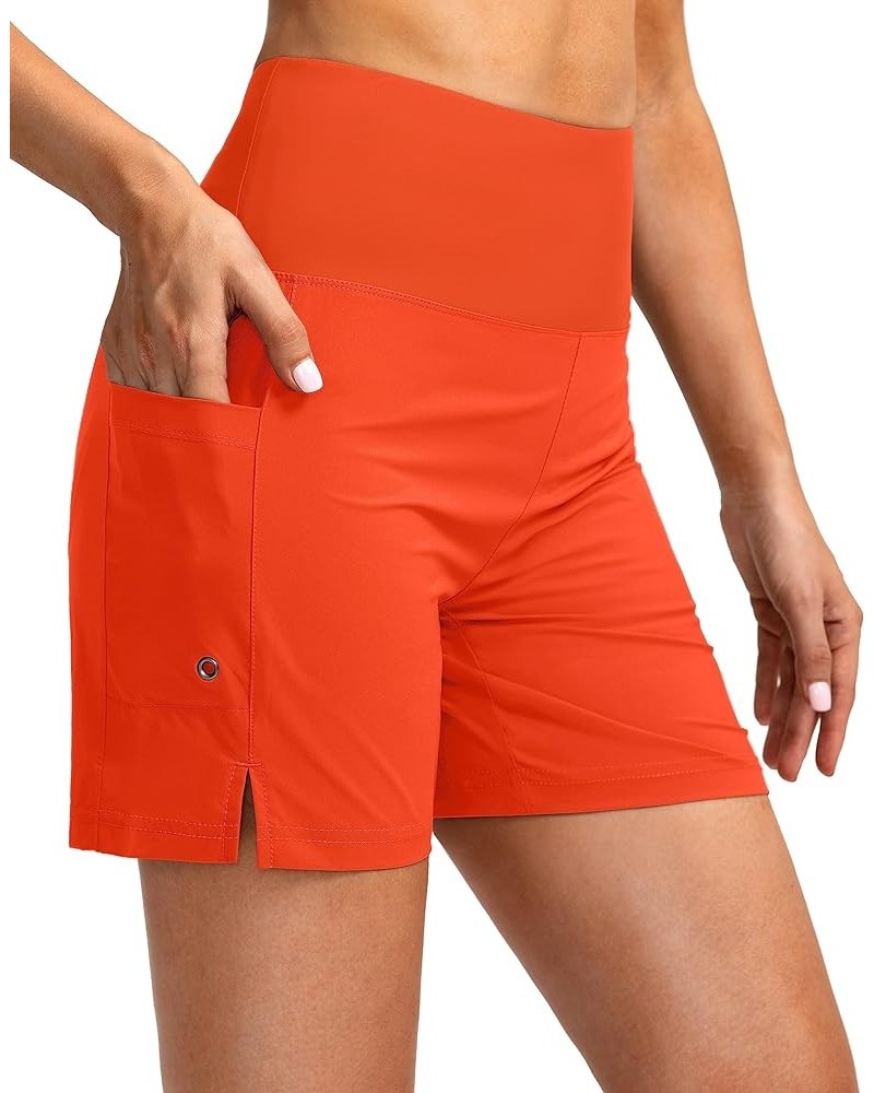 Women's 5" High Waisted Swim Board Shorts with Phone Pockets UPF 50+ Quick Dry Beach Shorts for Women with Liner Orange $18.3...