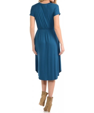 Women's Summer Short Sleeve Flare Midi Dress with Pockets in Solid and Floral Teal $11.19 Dresses