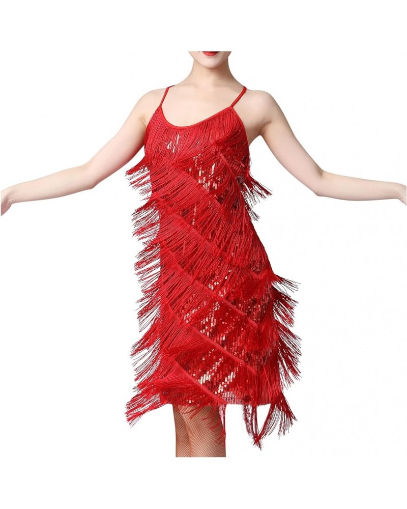 Tassel Party Dresses for Women 2023-Sparkly Sleeveless Mini Sequin Dress Sexy Glitter Wedding Club Party Dress A07_red $20.99...