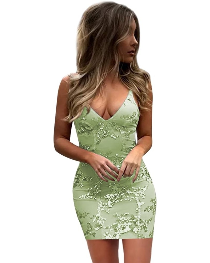 Women's Spaghetti Straps Sequin Homecoming Dresses for Teens Short Tight Floral Cocktail Prom Gown YG247 Sage $38.99 Dresses