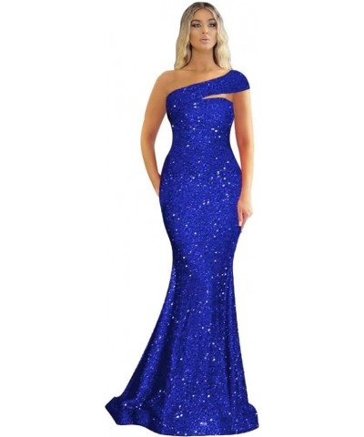 Formal One Shoulder Sequin Prom Dresses Long Mermaid Bodycon Bridesmaid Dress for Women Wedding Evening Gowns 2024 Royal Blue...