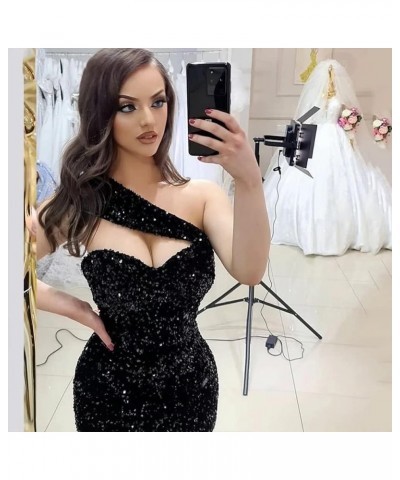 Formal One Shoulder Sequin Prom Dresses Long Mermaid Bodycon Bridesmaid Dress for Women Wedding Evening Gowns 2024 Royal Blue...