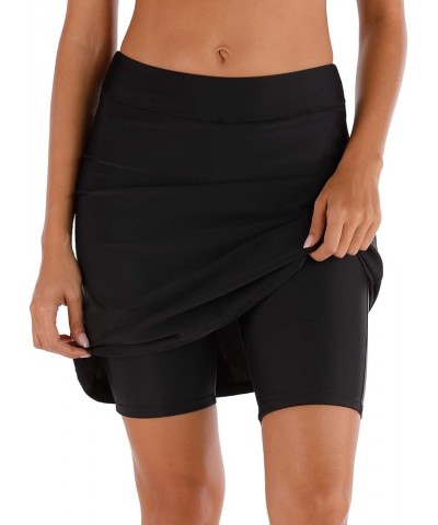 Women's Athletic Swim Skirts with Briefs High Waisted Skirt Sun Protection Swim Skirt Capris UPF 50+ Skirted Skorts Black $19...