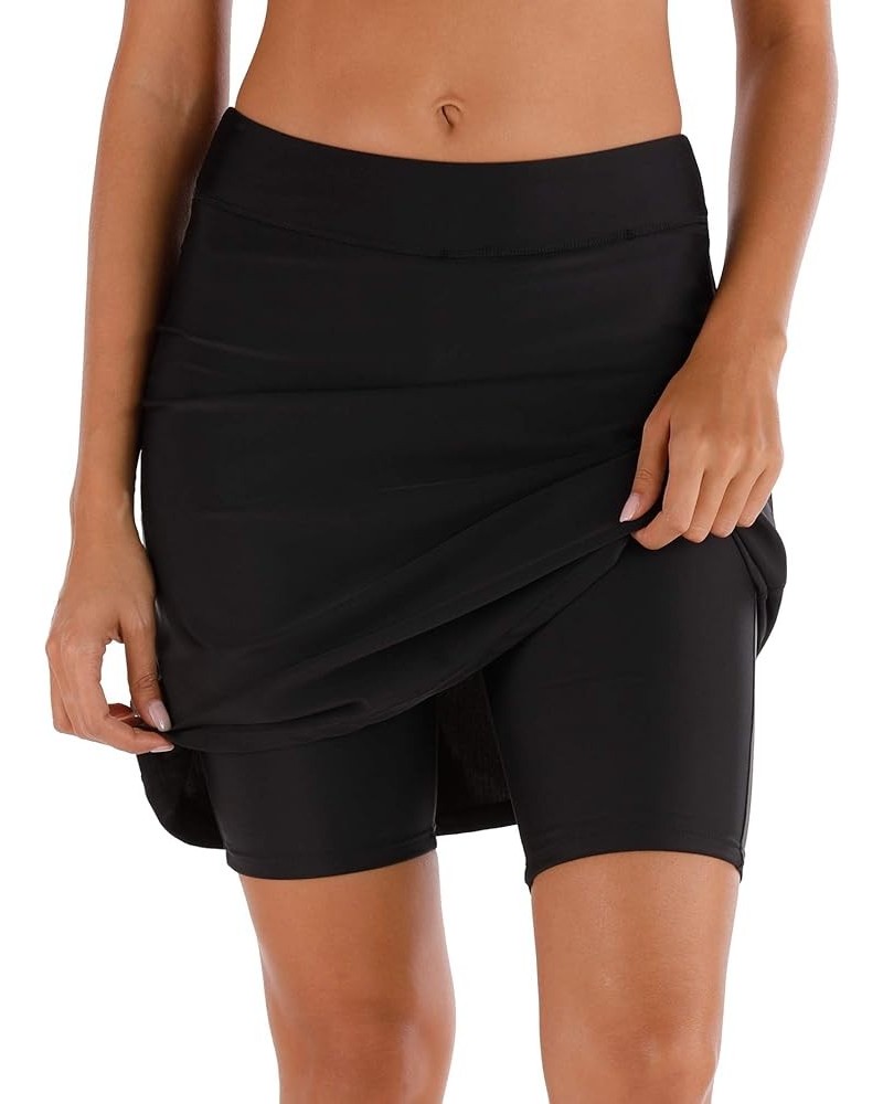 Women's Athletic Swim Skirts with Briefs High Waisted Skirt Sun Protection Swim Skirt Capris UPF 50+ Skirted Skorts Black $19...