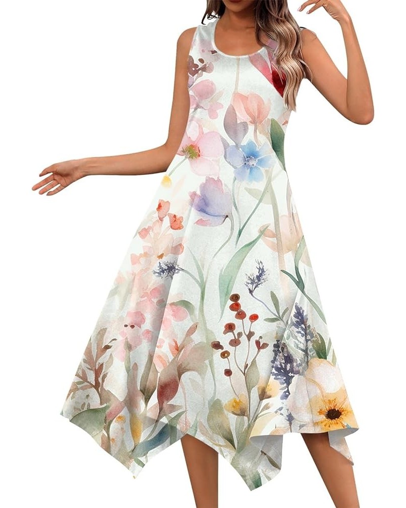 Dresses for Women 2024 Round Neck Flowy Beach Dress Floral Print Sleeveless Boho Dress Hankerchief Hem Sundresses 2-yellow $5...