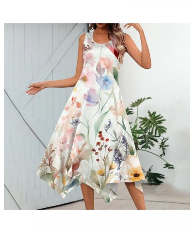 Dresses for Women 2024 Round Neck Flowy Beach Dress Floral Print Sleeveless Boho Dress Hankerchief Hem Sundresses 2-yellow $5...