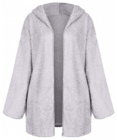 Womens Oversized Zip Up Sherpa Jacket Hooded Fuzzy Fleece Coat Winter Warm Fur Jacket Teddy Coat Outerwear Gray $8.55 Jackets