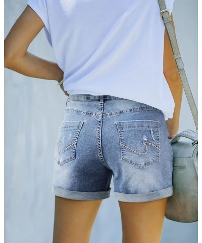 Womens Casual Stretch Denim Jean Shorts with Button Pockets for Summer 02 Light Blue $15.17 Shorts