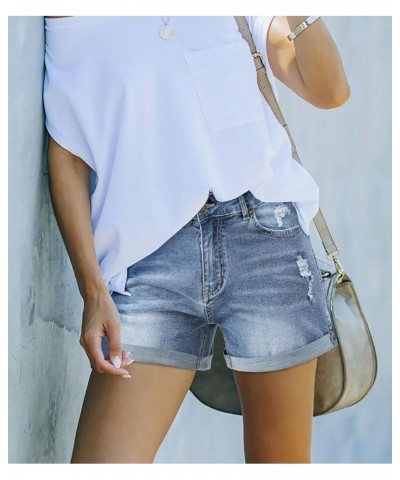 Womens Casual Stretch Denim Jean Shorts with Button Pockets for Summer 02 Light Blue $15.17 Shorts