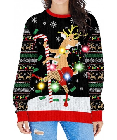 Women LED Light Up Ugly Christmas Sweater Snowflake Reindeer Xmas Sweater Built-in Light Bulbs Knitted Pullover Reindeer $18....