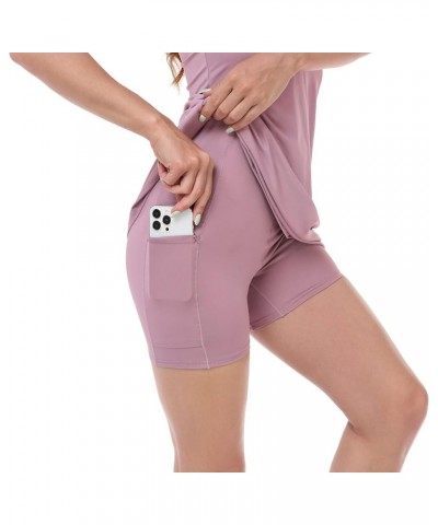 Womens Exercise Workout Dress with Built-in Shorts Sleeveless Athletic Dresses for Golf Tennis Mauve $12.53 Activewear