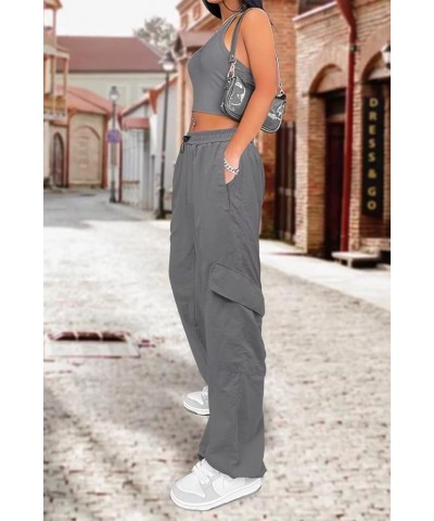 Parachute Pants for Women Cargo Pants Womens Baggy Low Waist Y2K Pants with Pockets Relaxed Jogger Grey-2 $15.05 Pants