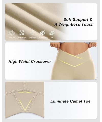 Crossover Flare Leggings for Women,High Waisted Bootcut Yoga Pants Workout Bell Bottom Leggings Large 08 Beige $12.95 Leggings