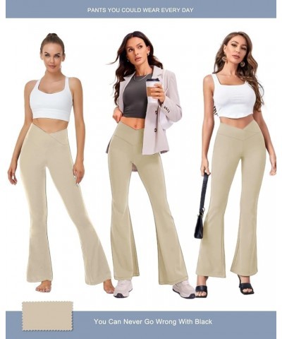 Crossover Flare Leggings for Women,High Waisted Bootcut Yoga Pants Workout Bell Bottom Leggings Large 08 Beige $12.95 Leggings