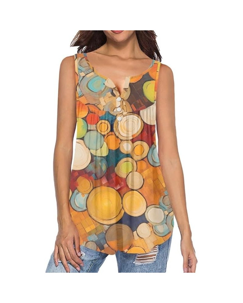 Womens Summer Casual Tank Tops Loose Fit V-Neck Shirts, Printed Henley Shirts Sleeveless Cami Tops Plus Size Paint Tree Ring ...