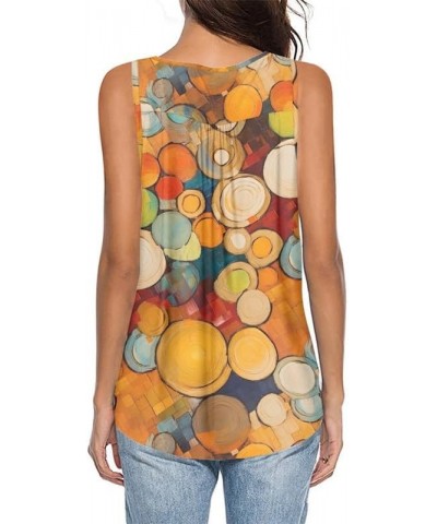 Womens Summer Casual Tank Tops Loose Fit V-Neck Shirts, Printed Henley Shirts Sleeveless Cami Tops Plus Size Paint Tree Ring ...