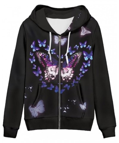 Zipper Hoodies for Women Oversized Athletic Fall Cardigan Plus Size Heart Butterfly $17.94 Sweaters