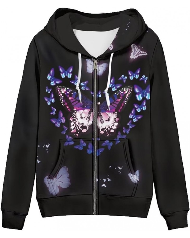 Zipper Hoodies for Women Oversized Athletic Fall Cardigan Plus Size Heart Butterfly $17.94 Sweaters