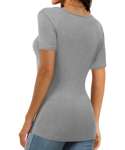 Womens Short Sleeve Square Neck Tops 2024 Spring Summer Slim Fit Tees Shirts A Short Sleeve Ribbed Grey $8.99 T-Shirts