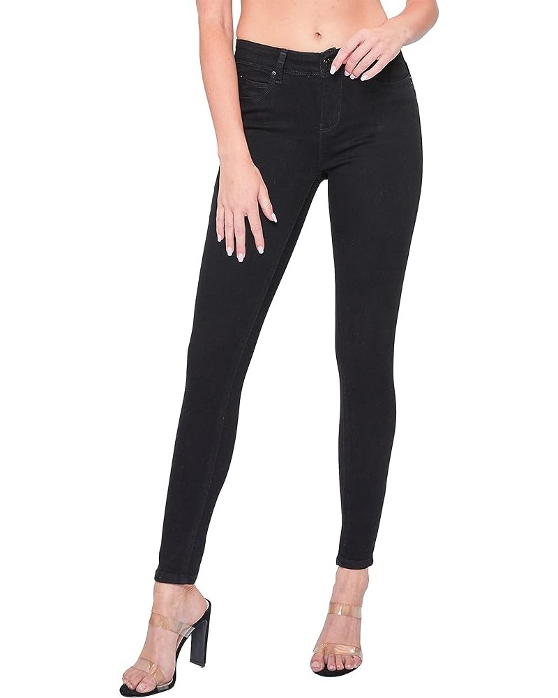 Women's Juniors Mid-Rise Wannabettabutt Recycled Fibers Skinny Jeans Black $17.82 Jeans