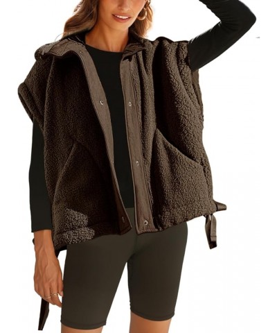 Women's Oversized Fleece Vest Casual Sleeveless Fuzzy Sherpa Jacket Winter Warm Button Down Outerwear with Pockets Brown $23....