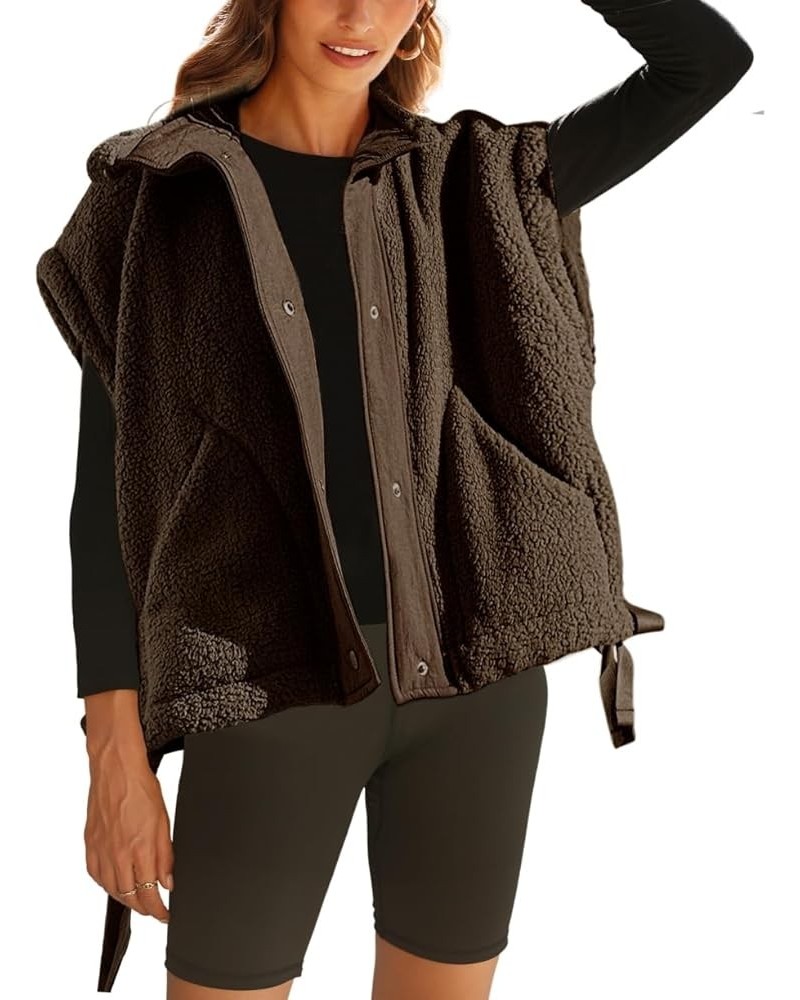 Women's Oversized Fleece Vest Casual Sleeveless Fuzzy Sherpa Jacket Winter Warm Button Down Outerwear with Pockets Brown $23....