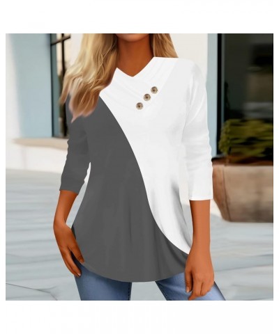 Trendy Tops for Women 2024 Cute Ethnic Floral Shirt 3/4 Sleeve Tops Boho Button V-Neck Tunic Tops Going Out Tops 18gray $7.41...