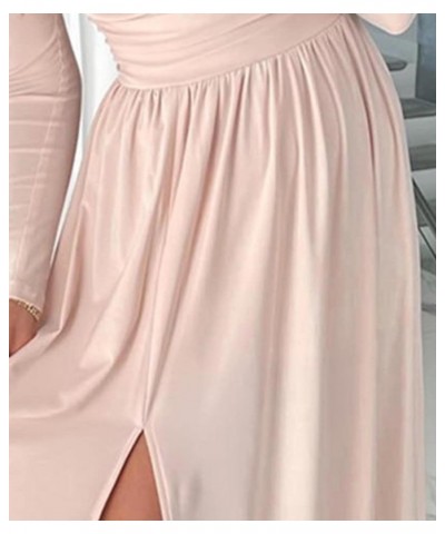 Women's V Neck Cut Out Wrap Pleated Maxi Dress Long Sleeve Solid Split High Waisted Swing Dresses Pink $13.56 Dresses