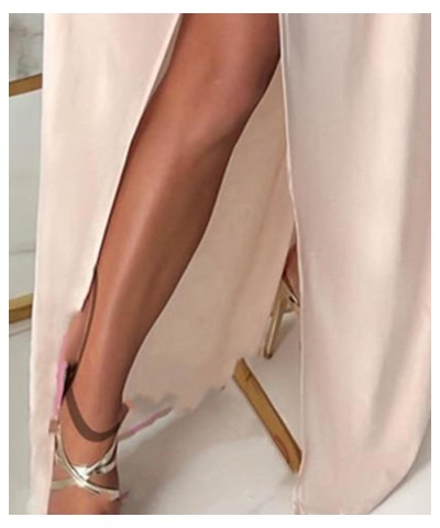 Women's V Neck Cut Out Wrap Pleated Maxi Dress Long Sleeve Solid Split High Waisted Swing Dresses Pink $13.56 Dresses