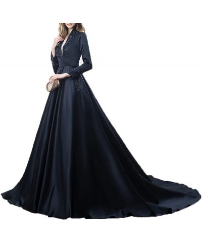 Long Sleeves Sexy Deep V Neck Beaded Lace Train Dresses Formal Evening Gowns Party Dresses with Pockets Royalblue $48.75 Dresses