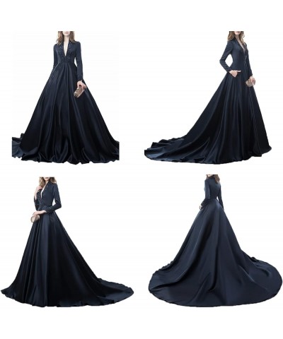 Long Sleeves Sexy Deep V Neck Beaded Lace Train Dresses Formal Evening Gowns Party Dresses with Pockets Royalblue $48.75 Dresses