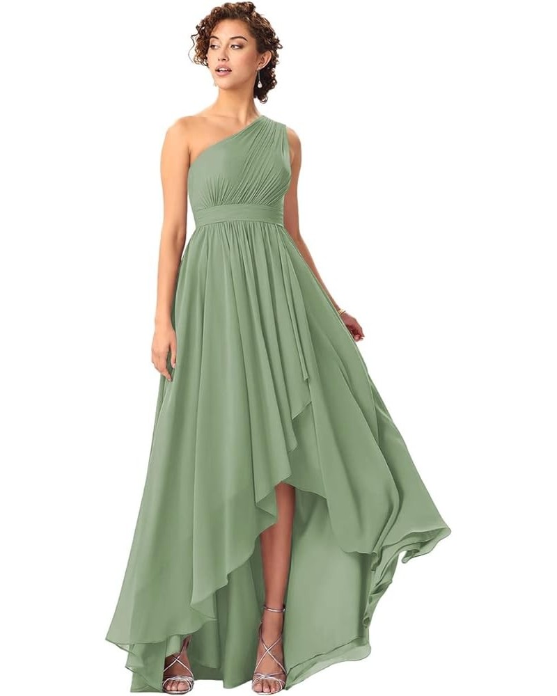 Women's One Shoulder Bridesmaid Dresses High Low Chiffon Formal Party Gowns with Pockets SE051 Dusty Sage $31.61 Dresses