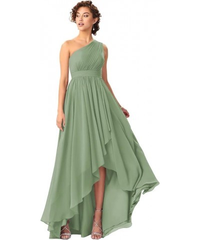 Women's One Shoulder Bridesmaid Dresses High Low Chiffon Formal Party Gowns with Pockets SE051 Dusty Sage $31.61 Dresses