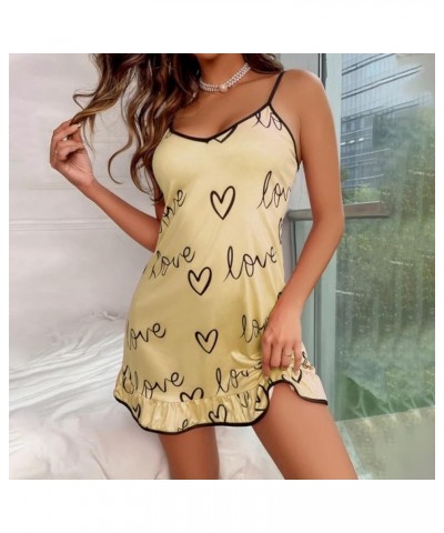 Women's Nightgown Oversized Sexy Lingerie Lace Satin Nightdress Casual Summer Pajamas Holiday Pajamas Cotton Pajamas Yellow $...