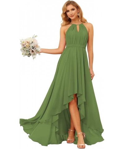 Halter Bridesmaid Dresses Long for Women 2024 High Low Formal Party Dress with Pockets NO042 Olive Green $23.65 Dresses