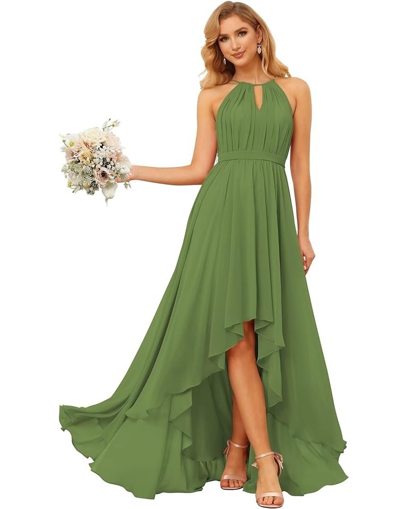 Halter Bridesmaid Dresses Long for Women 2024 High Low Formal Party Dress with Pockets NO042 Olive Green $23.65 Dresses