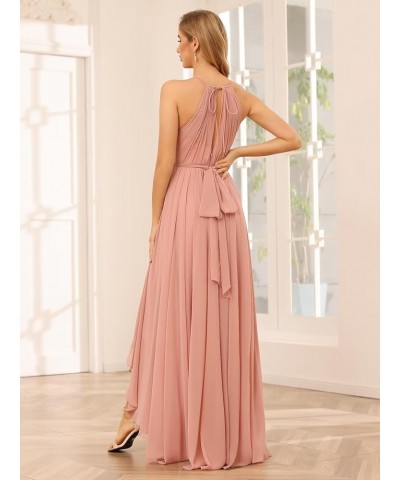 Halter Bridesmaid Dresses Long for Women 2024 High Low Formal Party Dress with Pockets NO042 Olive Green $23.65 Dresses