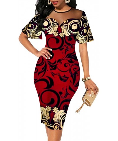 Sexy Short Sleeve Bodycon Dress for Women Floral Printed Mesh Slim Fit Prom Party Midi Dresses 0310red $21.82 Dresses