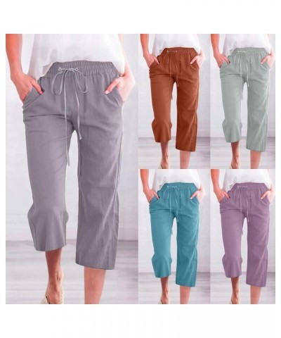 Linen Pants Women Petite, Womens Summer Plus Size Wide Leg Capri Pants Casual Elastic with Pockets Loose Pants Z2-coffe $10.7...