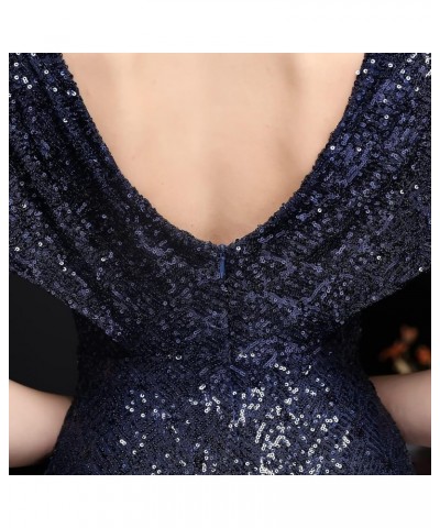 Women's Short Sleeve Sequin Mermaid Evening Dress Double V Elegant Long Gown Blue $40.59 Dresses