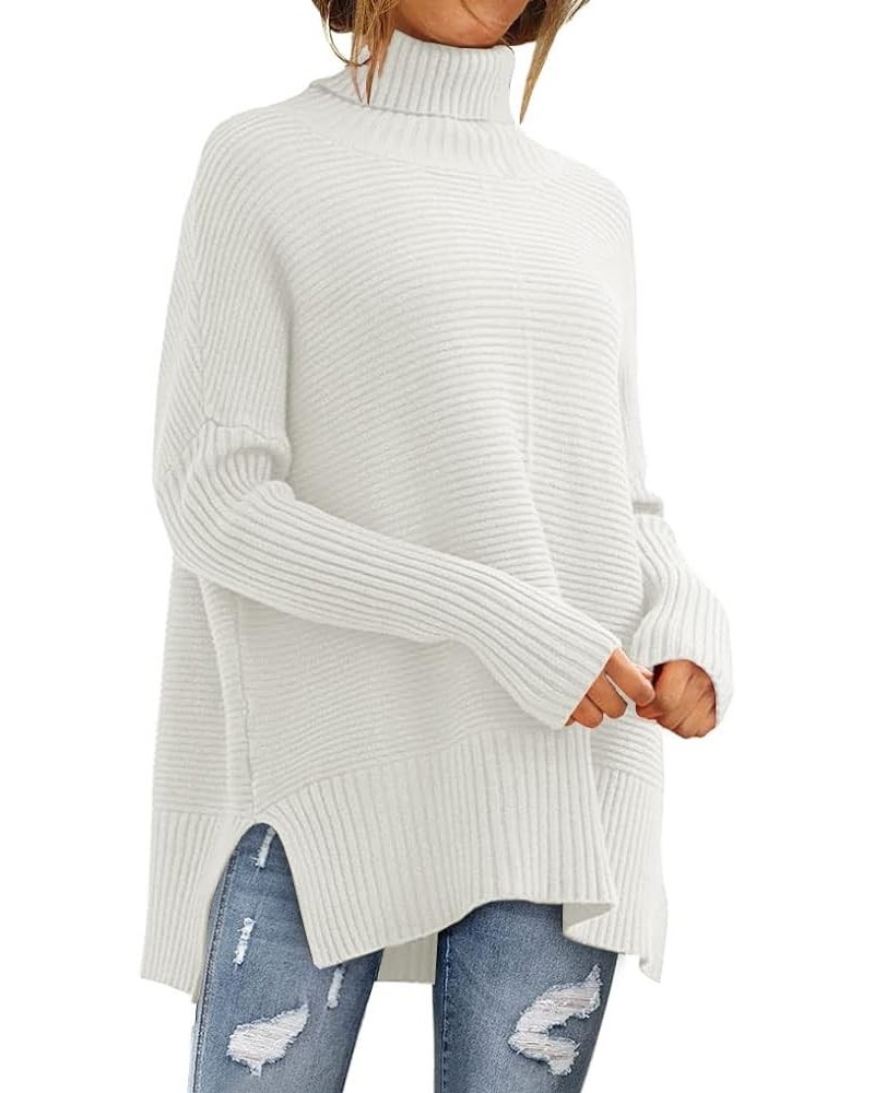 Trendy Oversized Turtleneck Sweater for Women Long Knitted Cozy Pullover Sweaters White $18.89 Sweaters