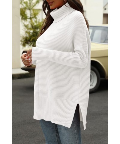 Trendy Oversized Turtleneck Sweater for Women Long Knitted Cozy Pullover Sweaters White $18.89 Sweaters