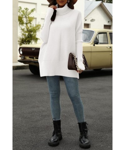 Trendy Oversized Turtleneck Sweater for Women Long Knitted Cozy Pullover Sweaters White $18.89 Sweaters