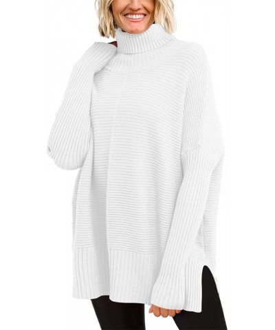 Trendy Oversized Turtleneck Sweater for Women Long Knitted Cozy Pullover Sweaters White $18.89 Sweaters