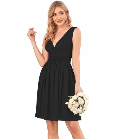 Women's Sleeveless Knee-Length V Neck Ruched Chiffon Formal Party Dress 3989 Black $29.60 Dresses