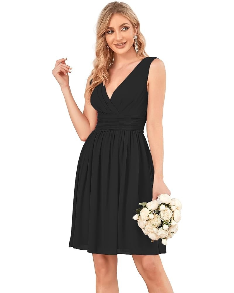 Women's Sleeveless Knee-Length V Neck Ruched Chiffon Formal Party Dress 3989 Black $29.60 Dresses